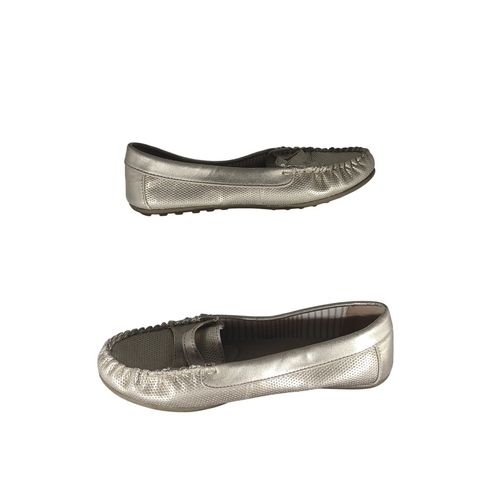 Dexflex Comfort Loafers Size 7 Gold Metallic Penny Flats Driving Mocs Casual‎